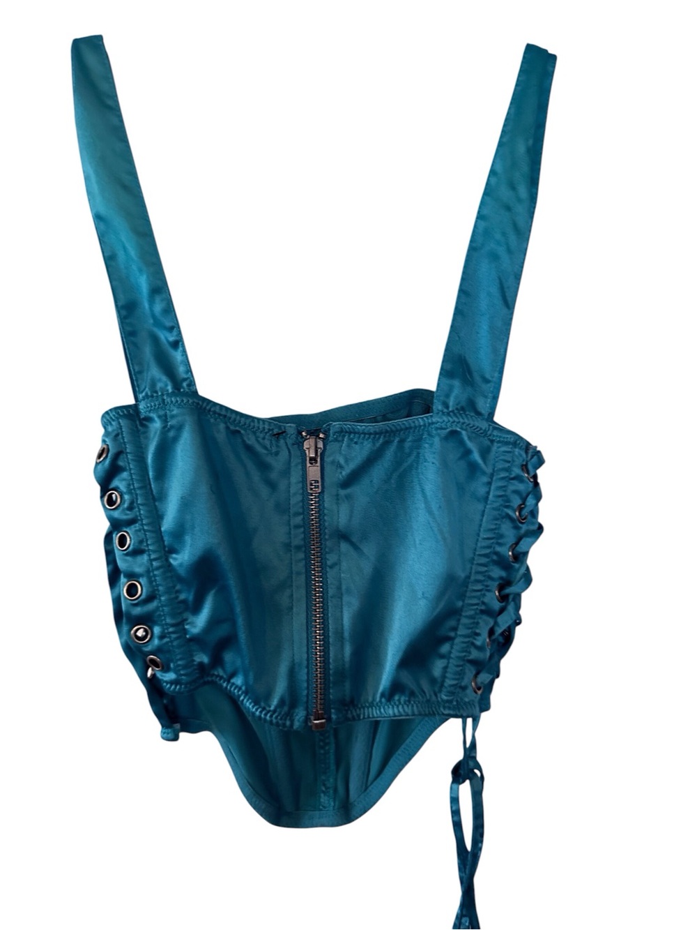 Urban Outfitters Teal Satin Corset Tank with Grommet Lacing